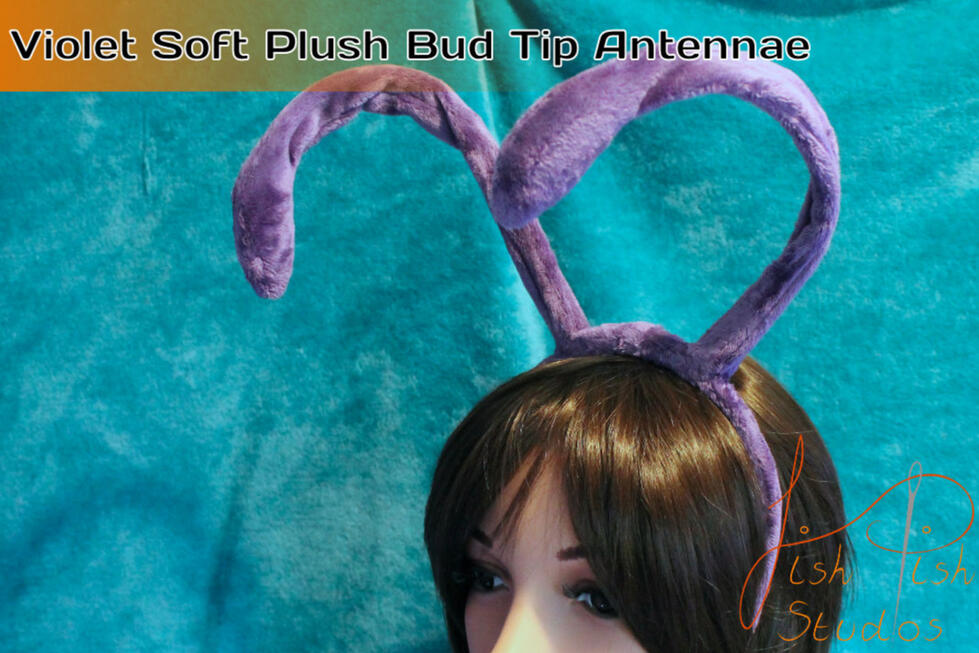 Lilac Headband Antennae A pair of lilac coloured headband antennae for costumes and cosplay. There is a wire core for posing, they are fixed to a plastic headband. Fits most sized heads. For fursuits, larp and therian costumes