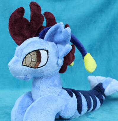 One of a kind mer pony plush. Blue shades, with deep red fins and dark blue markings