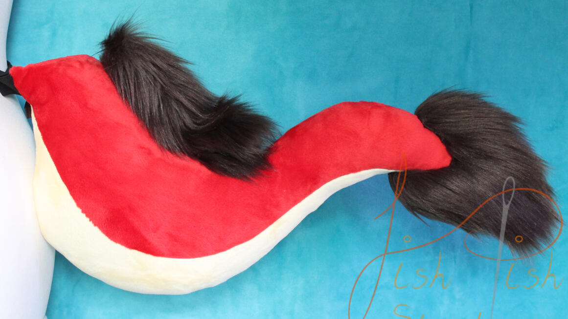 Red and Brown Dragon Tail A slightly altered eastern dragon tail pattern to include a belly stripe. Made of minky and faux fur, this was commissioned by a client on etsy. handmade by fishpish studios
